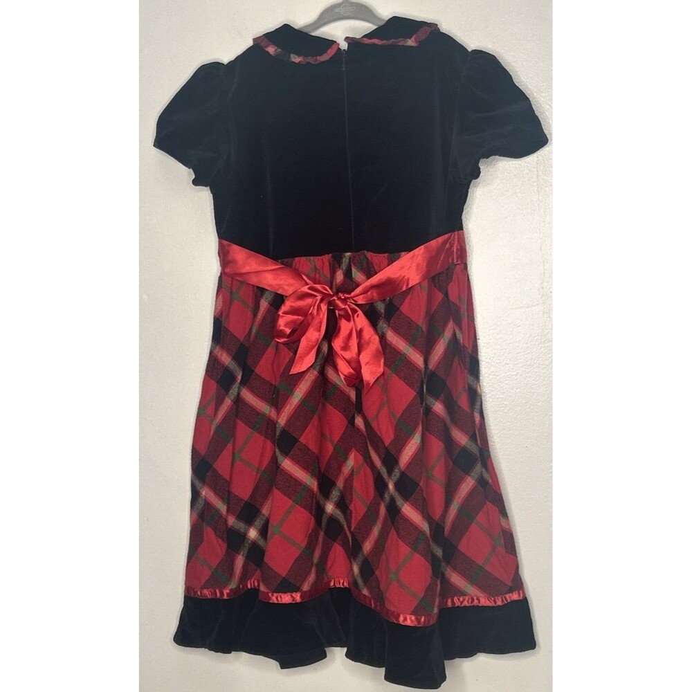 Hanna Andersson Girls Holiday Dress 120 US 6 Red Black Plaid Short Sleeve Cotton - Picture 4 of 4
